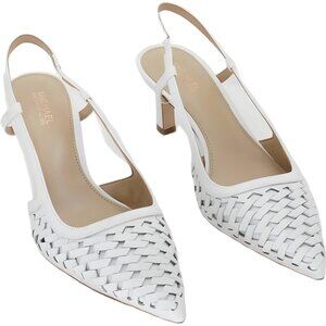 Michael Kors Alora Woven Slingback Pointed Toe Pumps Optic White Women's US 5M
